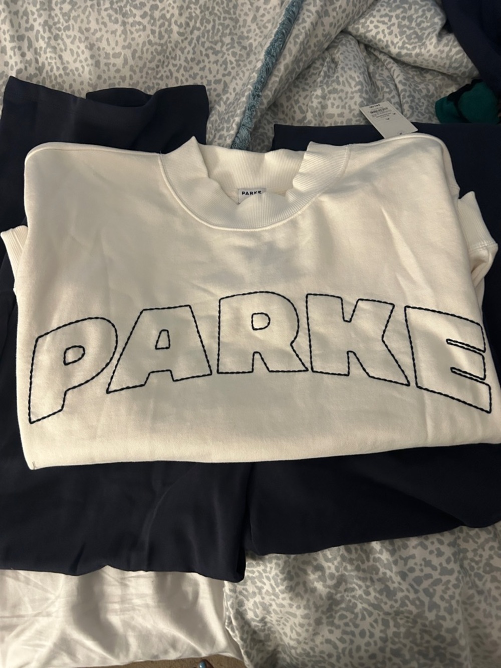PARKE x Target cream sweatshirt with blue stitching L/XL